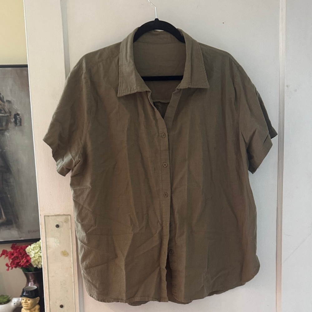 Cotton flax button down, olive xxl